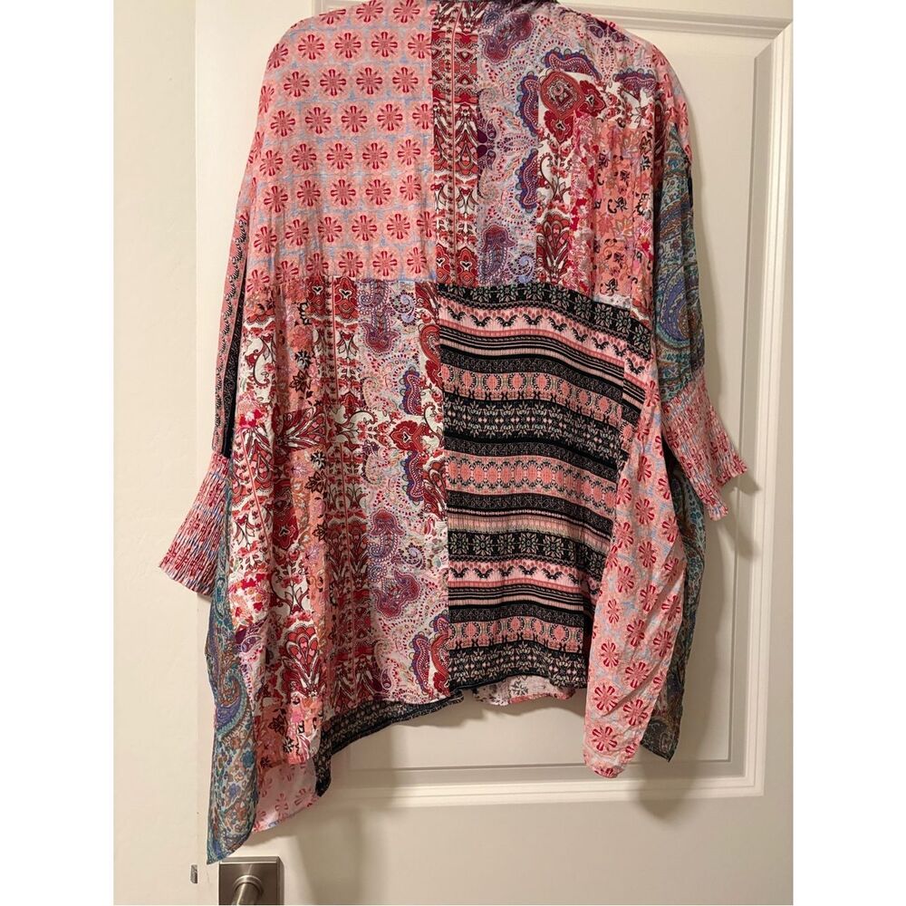 Oil & Hali Boho Patchwork Oversized Button-Up Shirt in Pink & Coral - Picture 2 of 7